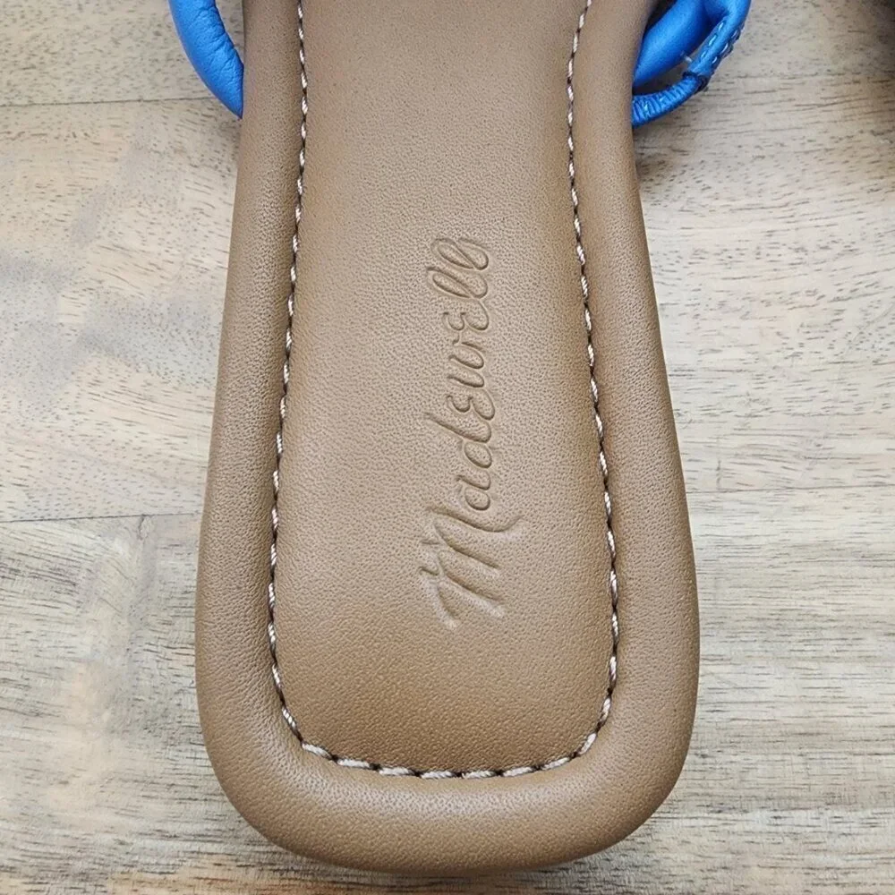 Madewell The Amel Slide Ornamental Blue Leather Sandals Womens Size 10
